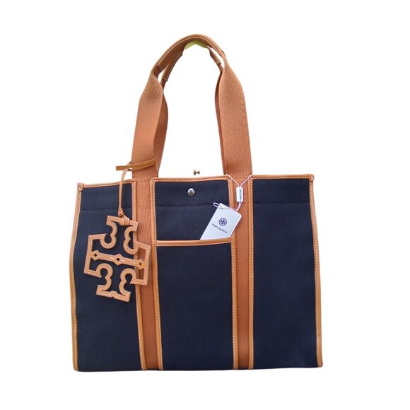Tory Burch Handbags - Tory Burch NEW Black & Tan Twill Tote Bag w removable interior Pouch $398